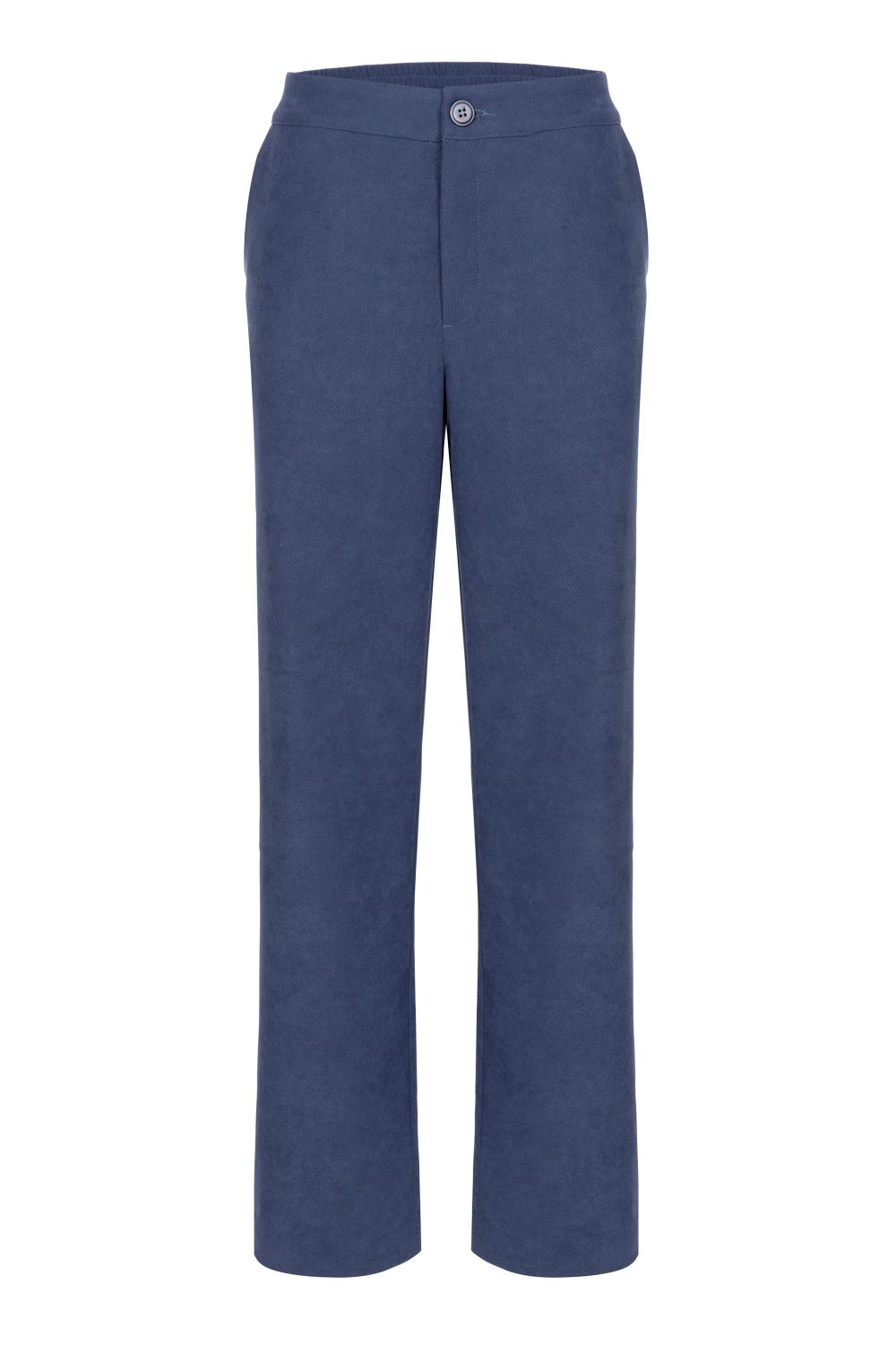 Pantalon femme en velours bleu, jambes amples