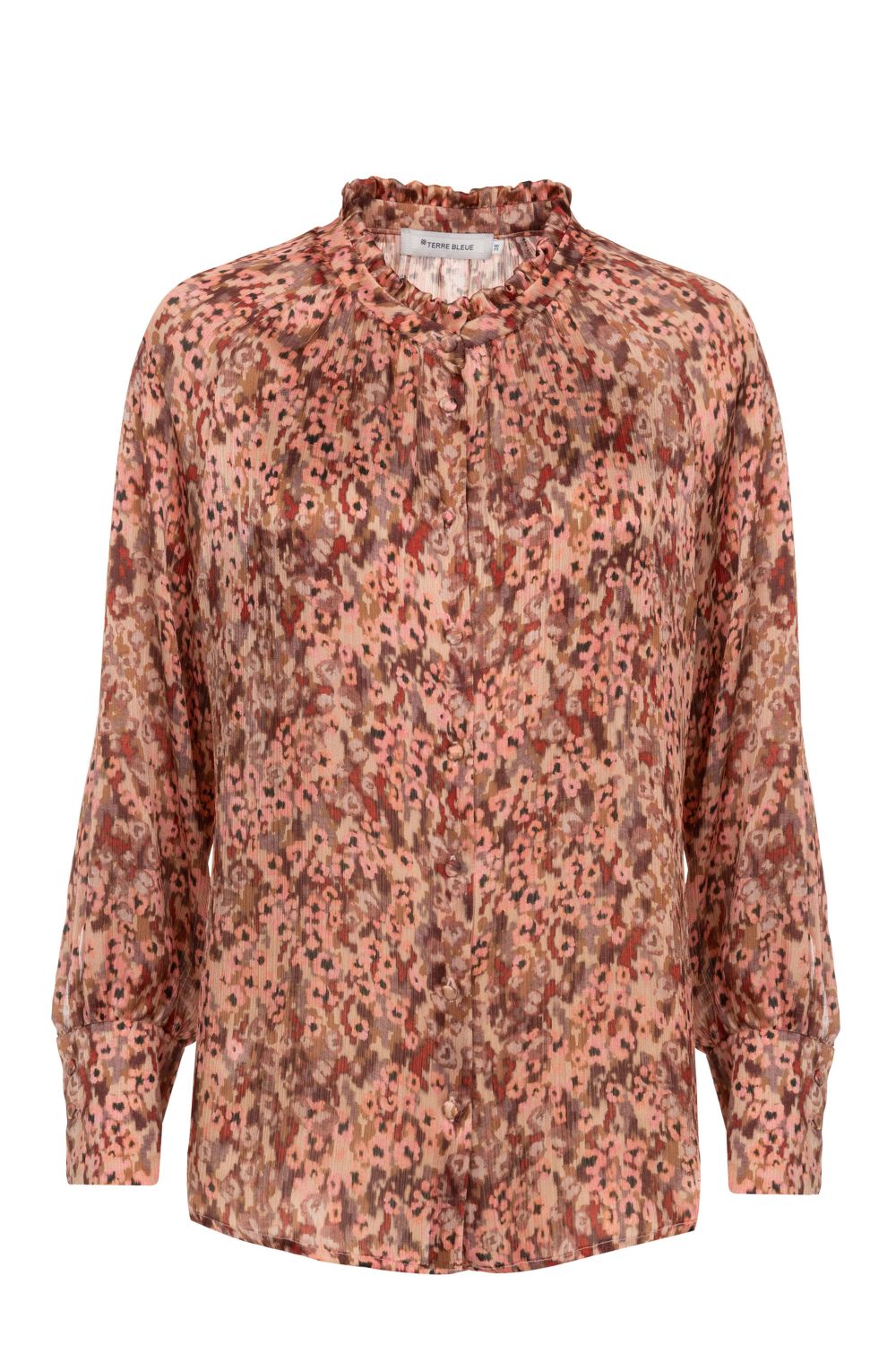 Beige-bruine blouse met roze bloemenprint