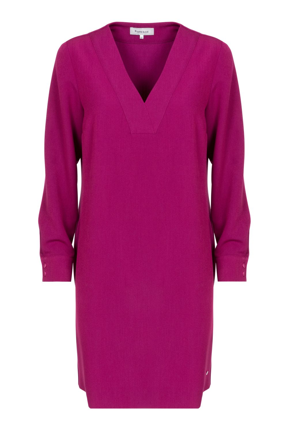 Robe midi fuchsia, à col V et manches longues