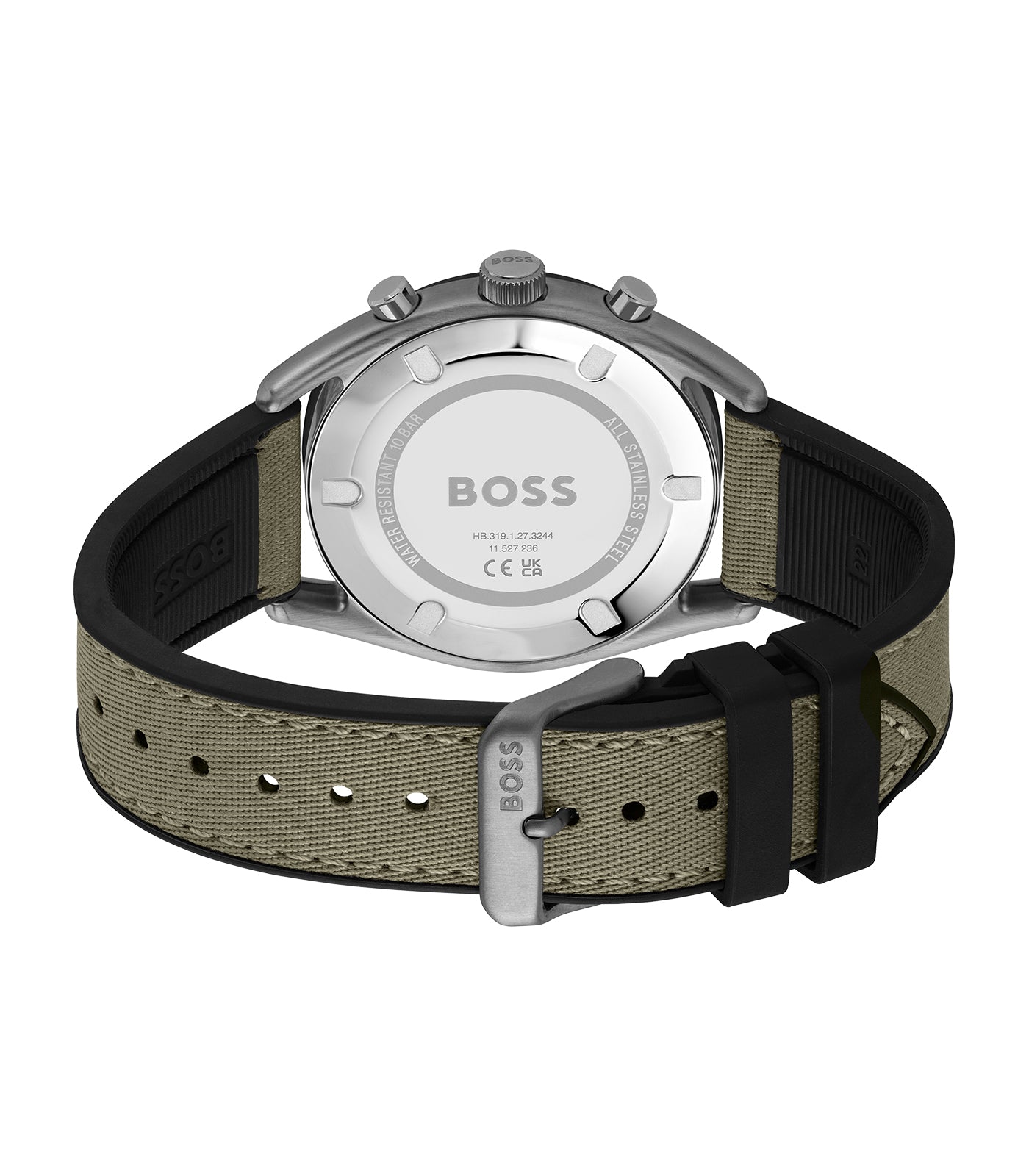 Boss - Top - Man - Chrono Armband Silicone Khaki - Kast PVD Grijs - Wijzerplaat Khaki - Datum