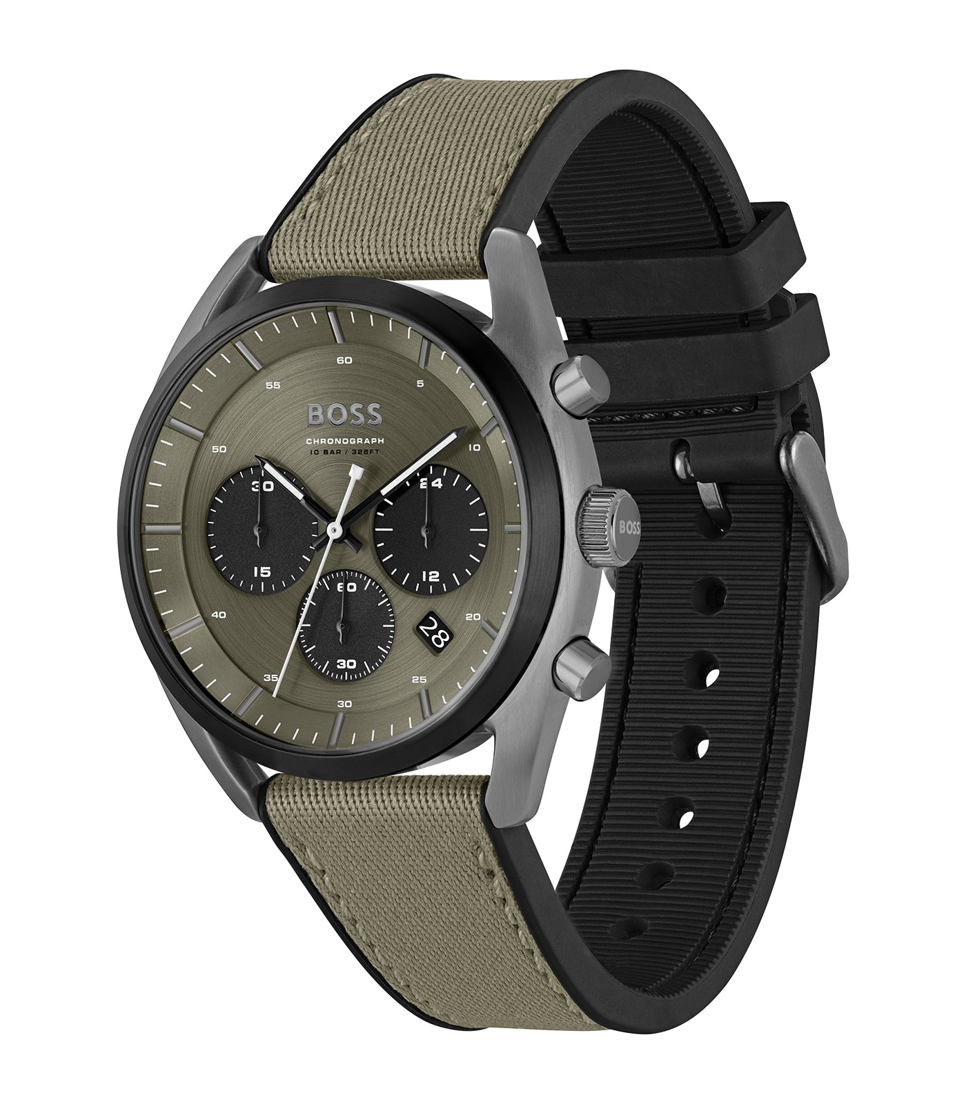 Boss - Top - Man - Chrono Armband Silicone Khaki - Kast PVD Grijs - Wijzerplaat Khaki - Datum