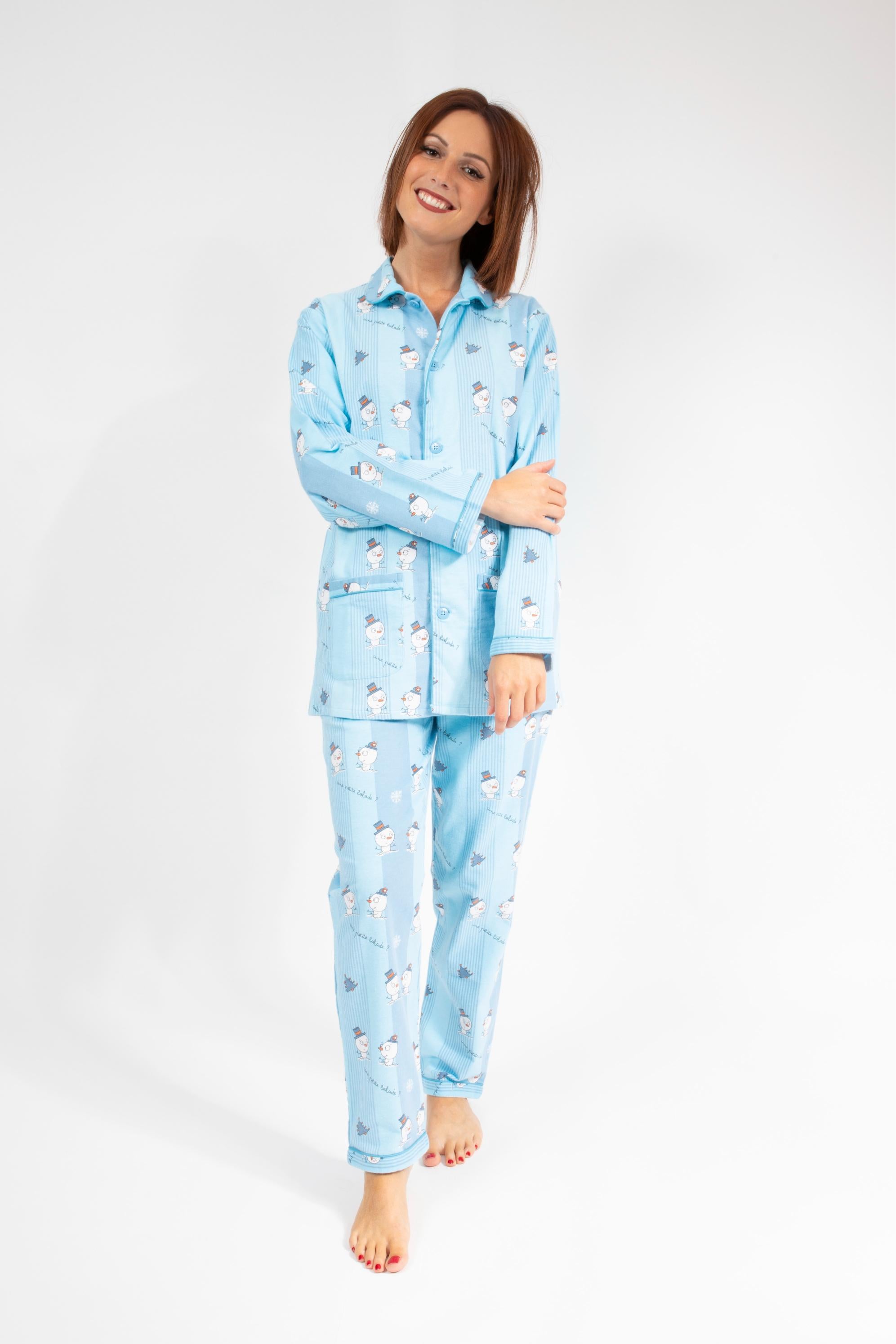 Flanellen Pyjama Vrouw Sky Blue