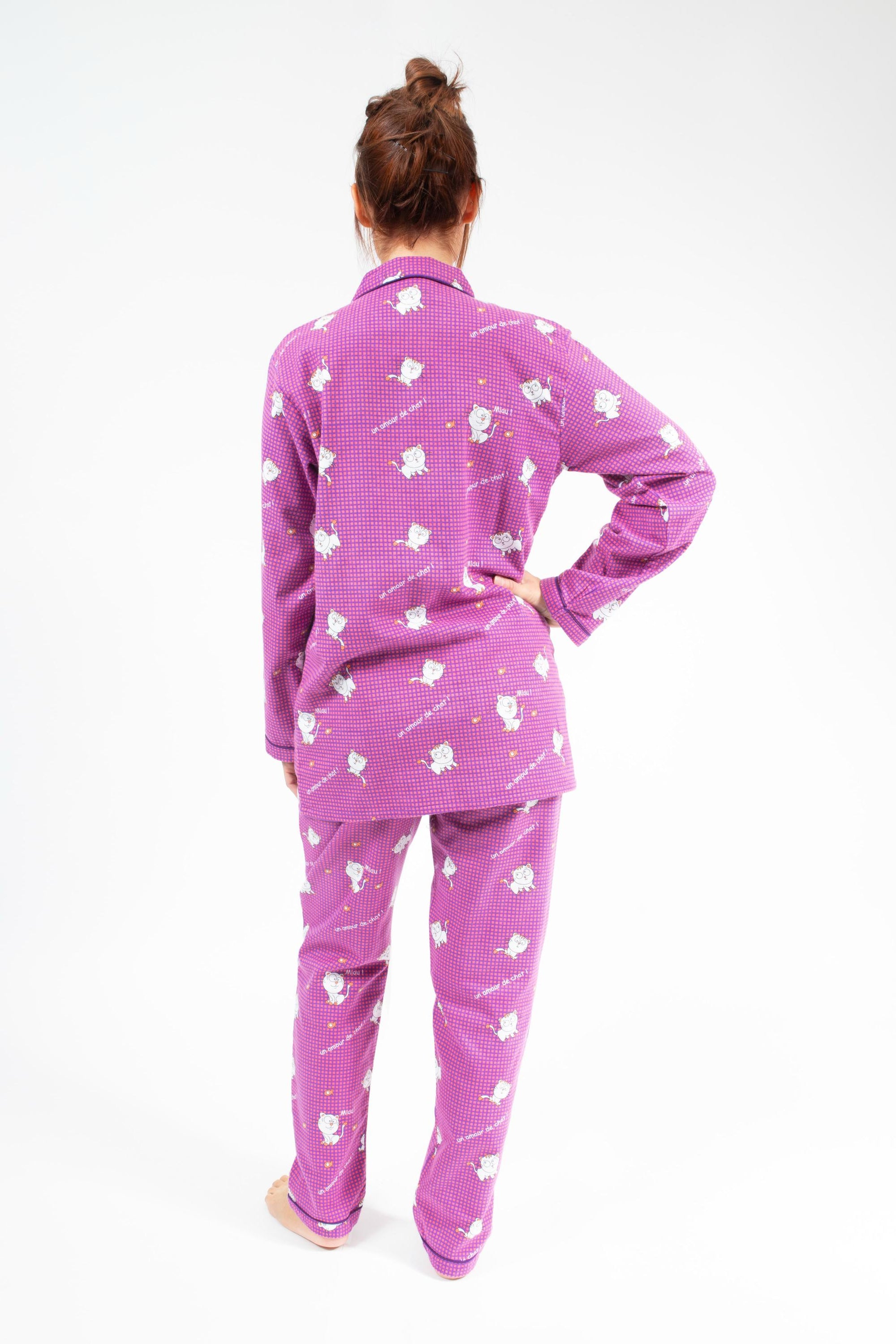 Flanellen Pyjama Vrouw Mallow/Purple