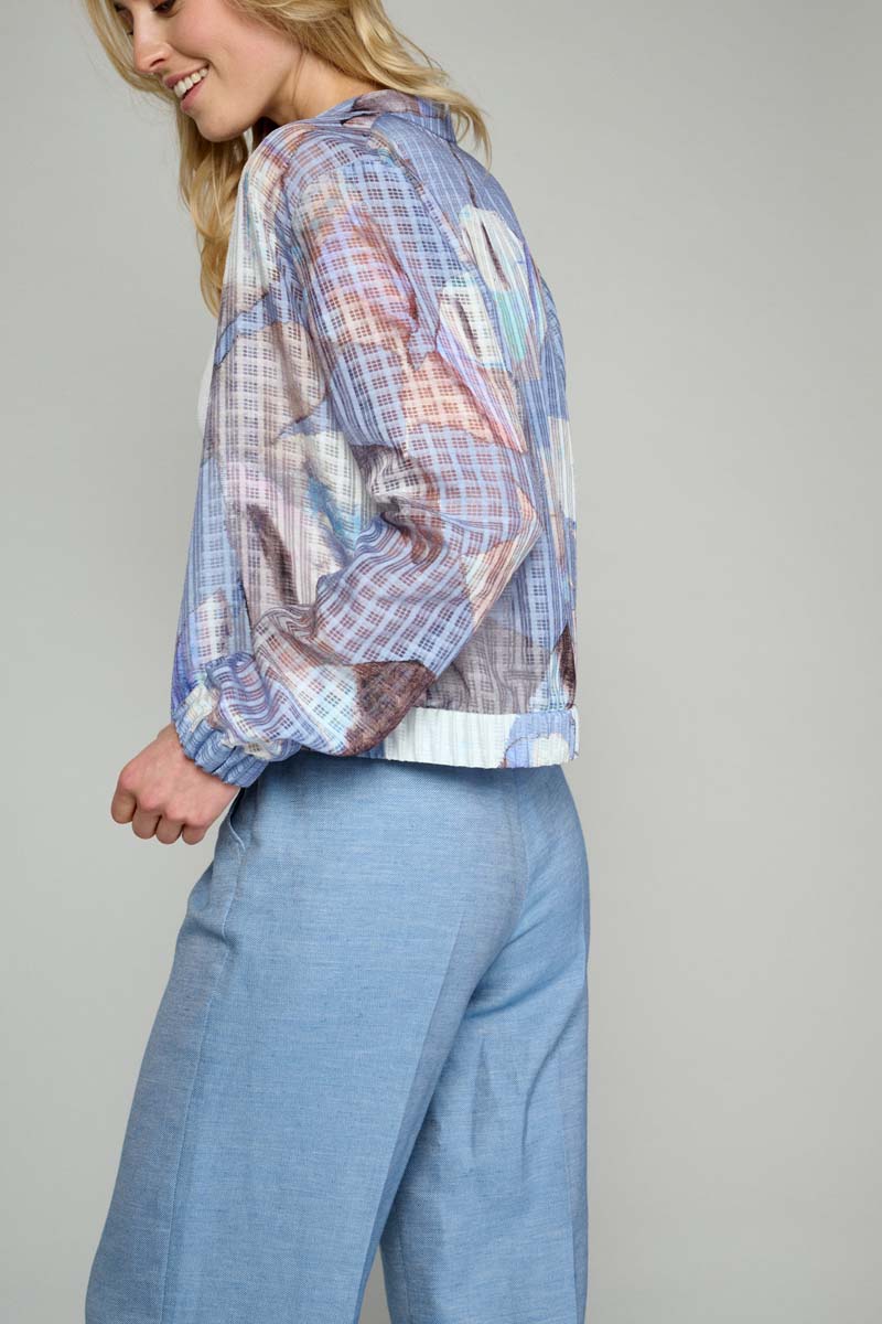 Blouson Bomber En Organza Imprimé - Bleu