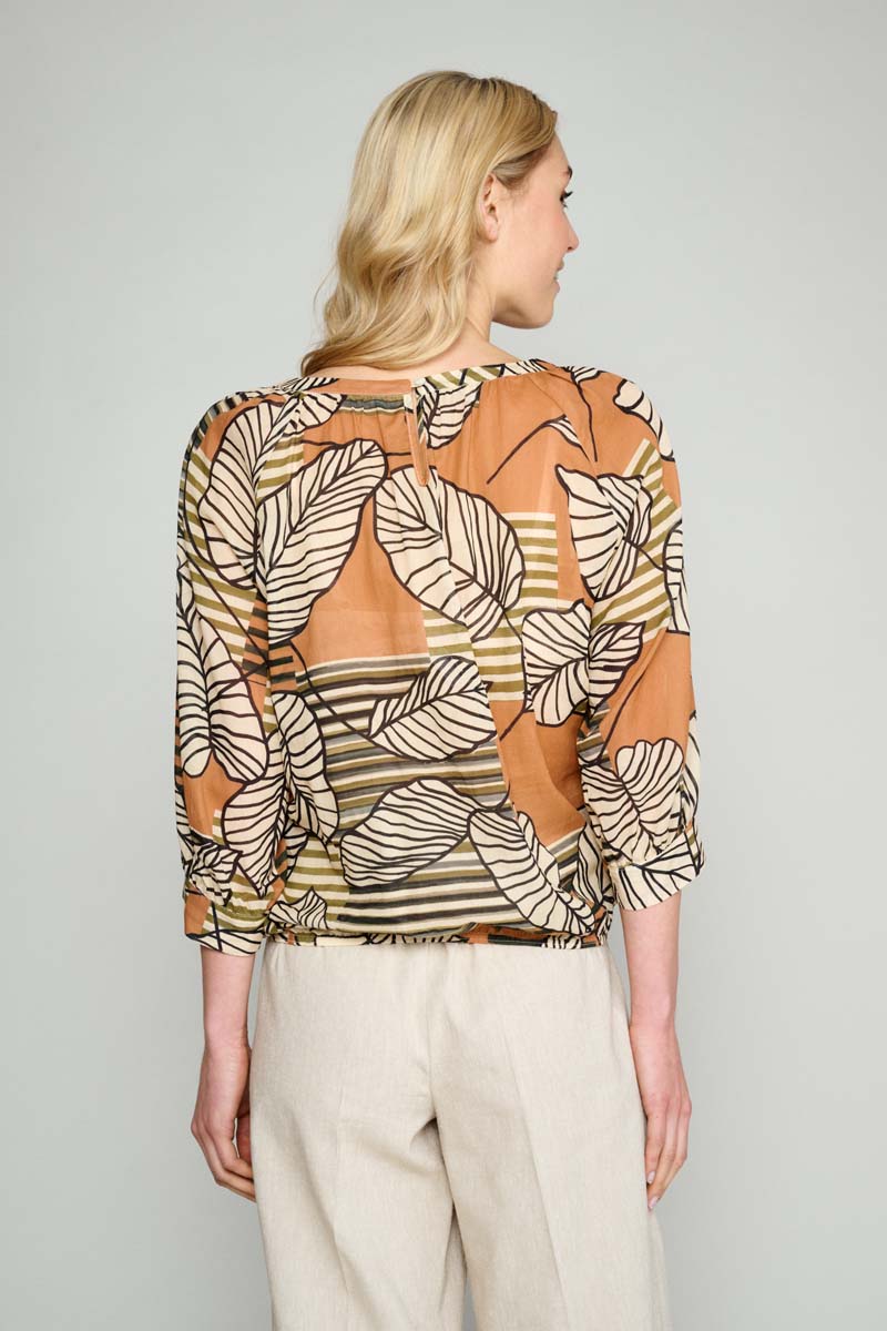 Katoenen Bloes Met Print  - Camel