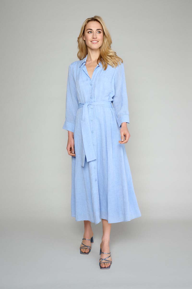 Robe En Viscose Et Lin Bleu - Bleu