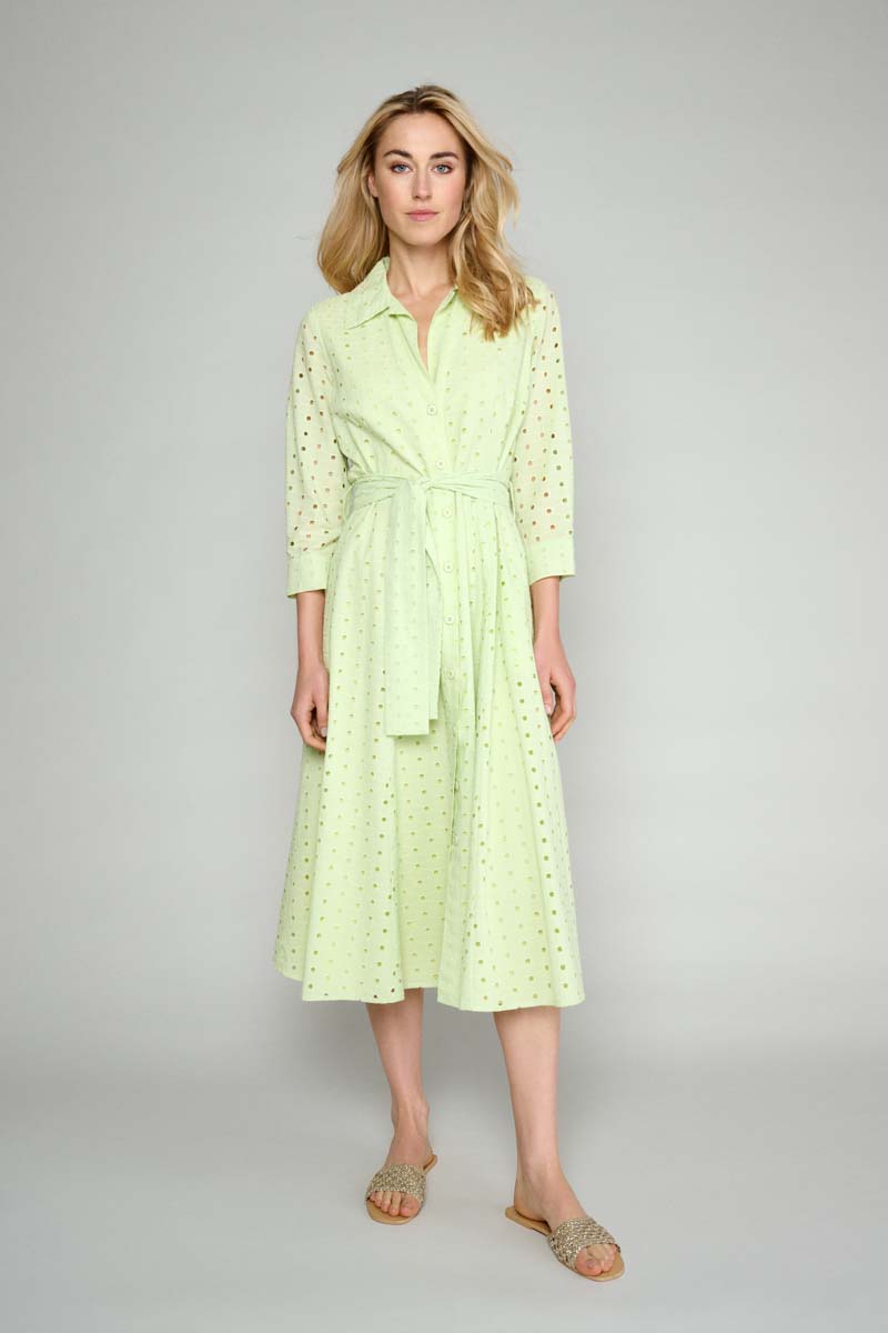 Robe Chemise Verte En Broderie Anglaise - Vert