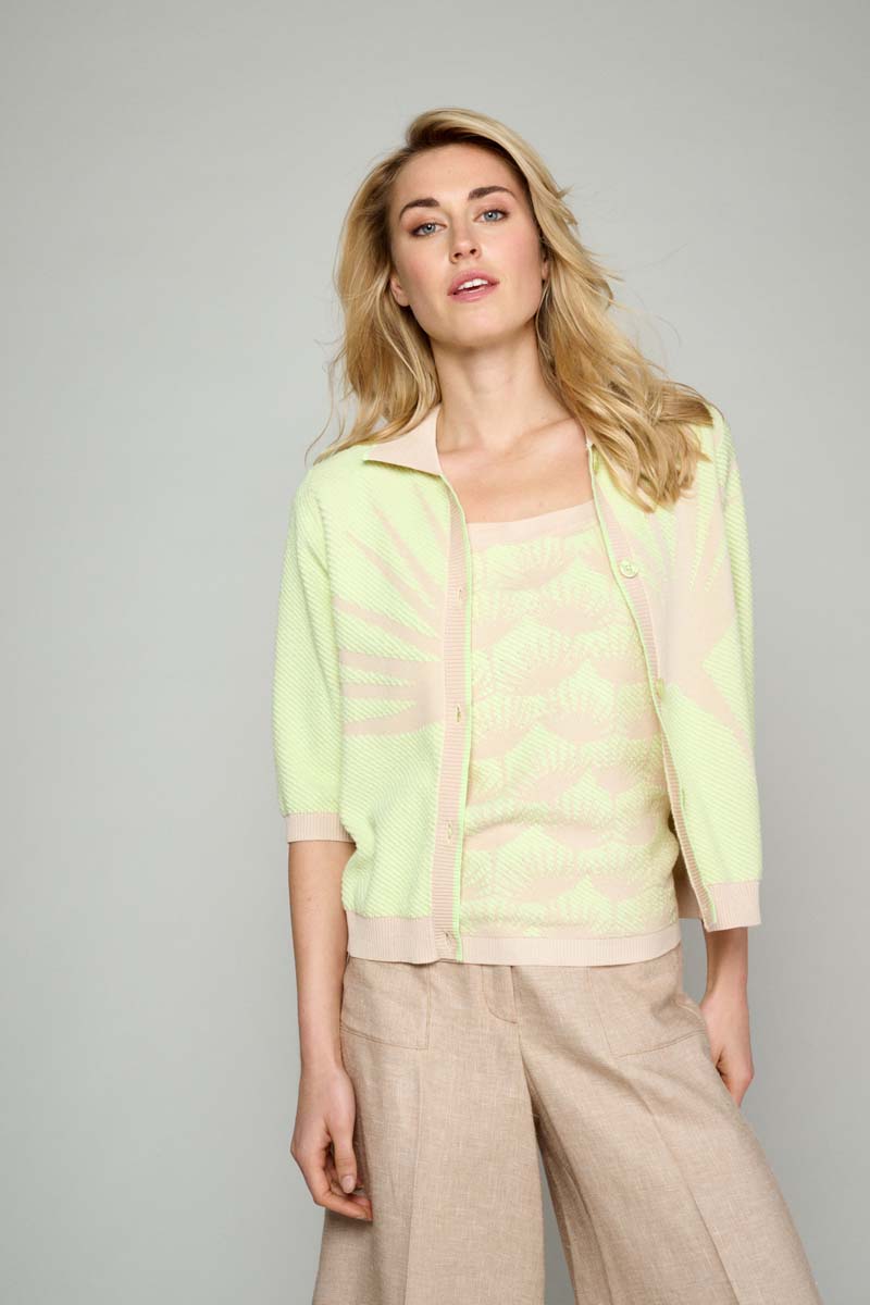 Cardigan Vert En Jacquard - Beige