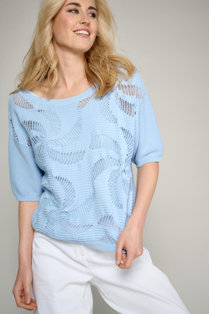 Blauwe Pull Met Gebreide Details - Blauw