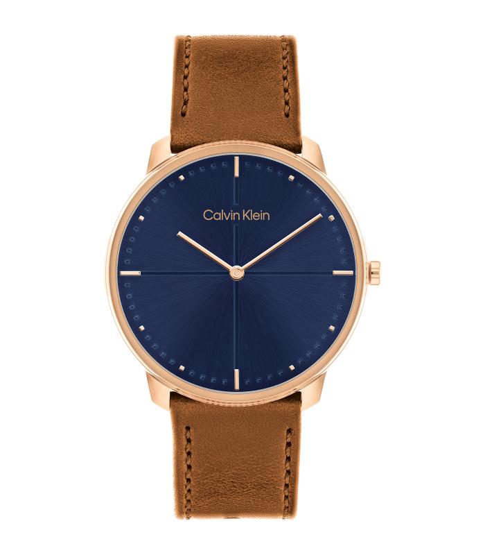 Calvin Klein - Timeless - Man - Camel Band - Blauwe Wijzerplaat - Carnatie Gouden Kast