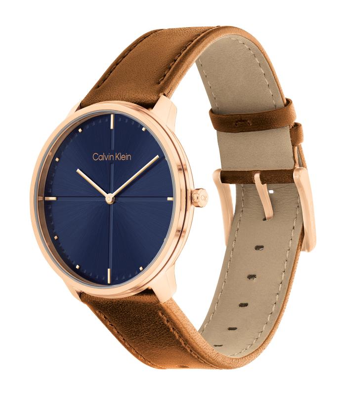 Calvin Klein - Timeless - Man - Camel Band - Blauwe Wijzerplaat - Carnatie Gouden Kast