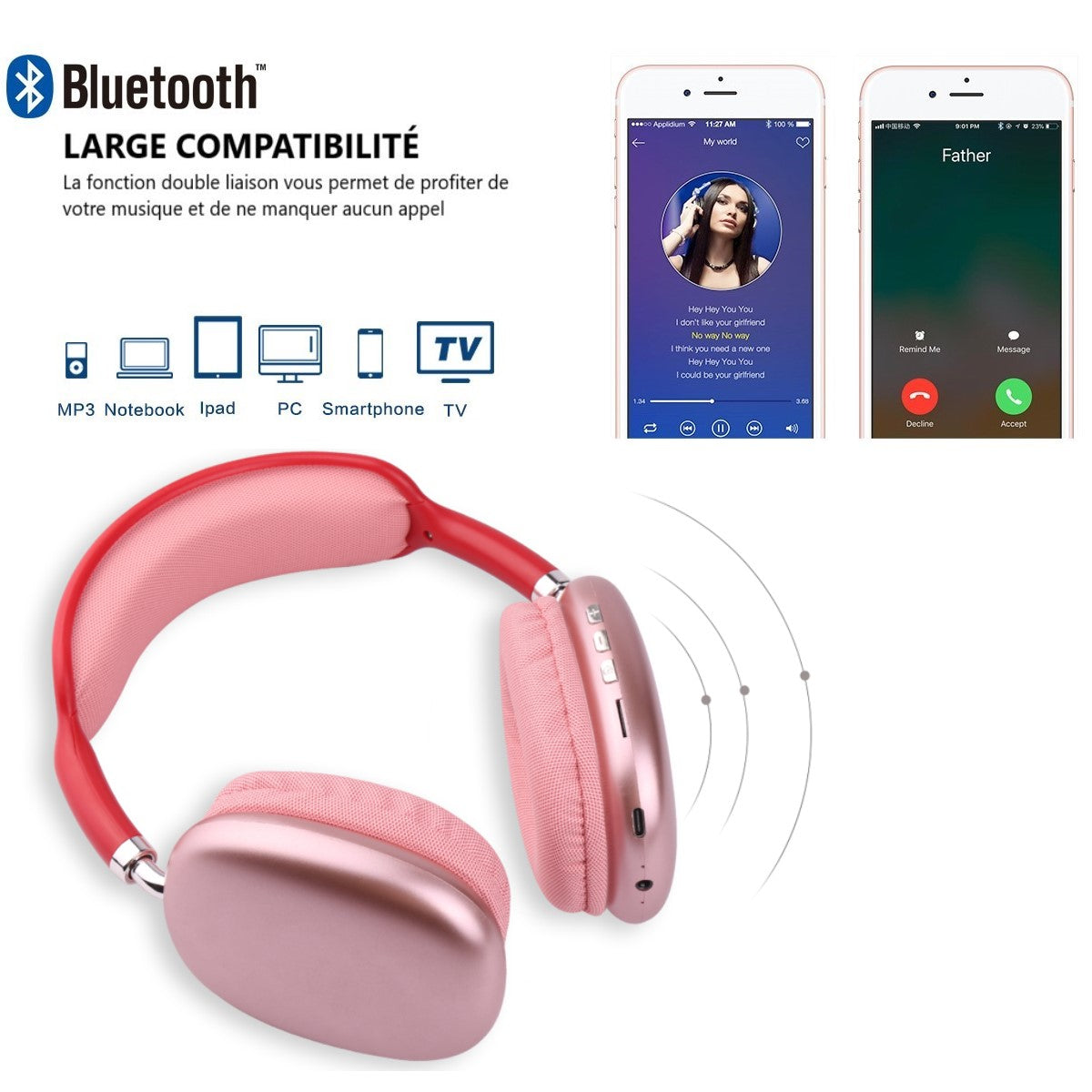 Draadloze Bluetooth Koptelefoon - Rood