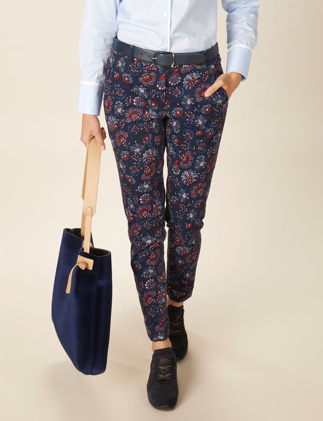 Femme Pantalon Chino En Coton Bleu