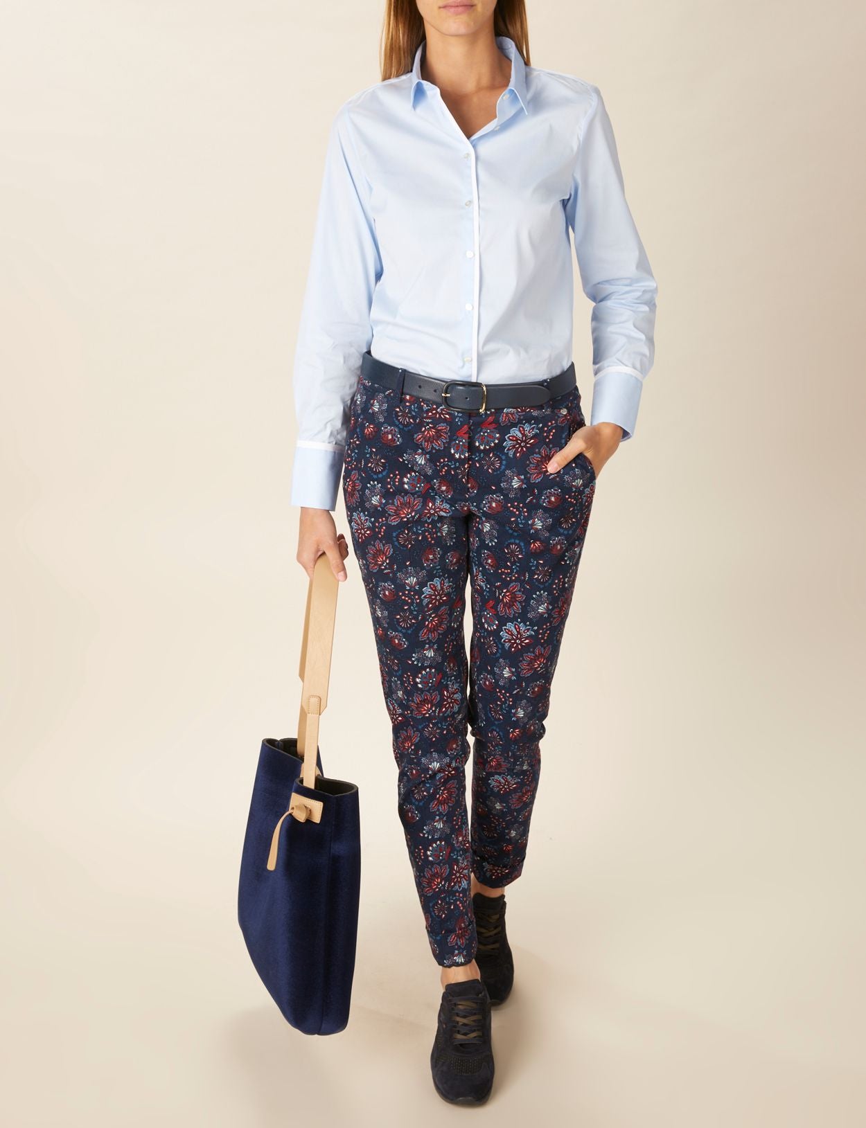 Femme Pantalon Chino En Coton Bleu