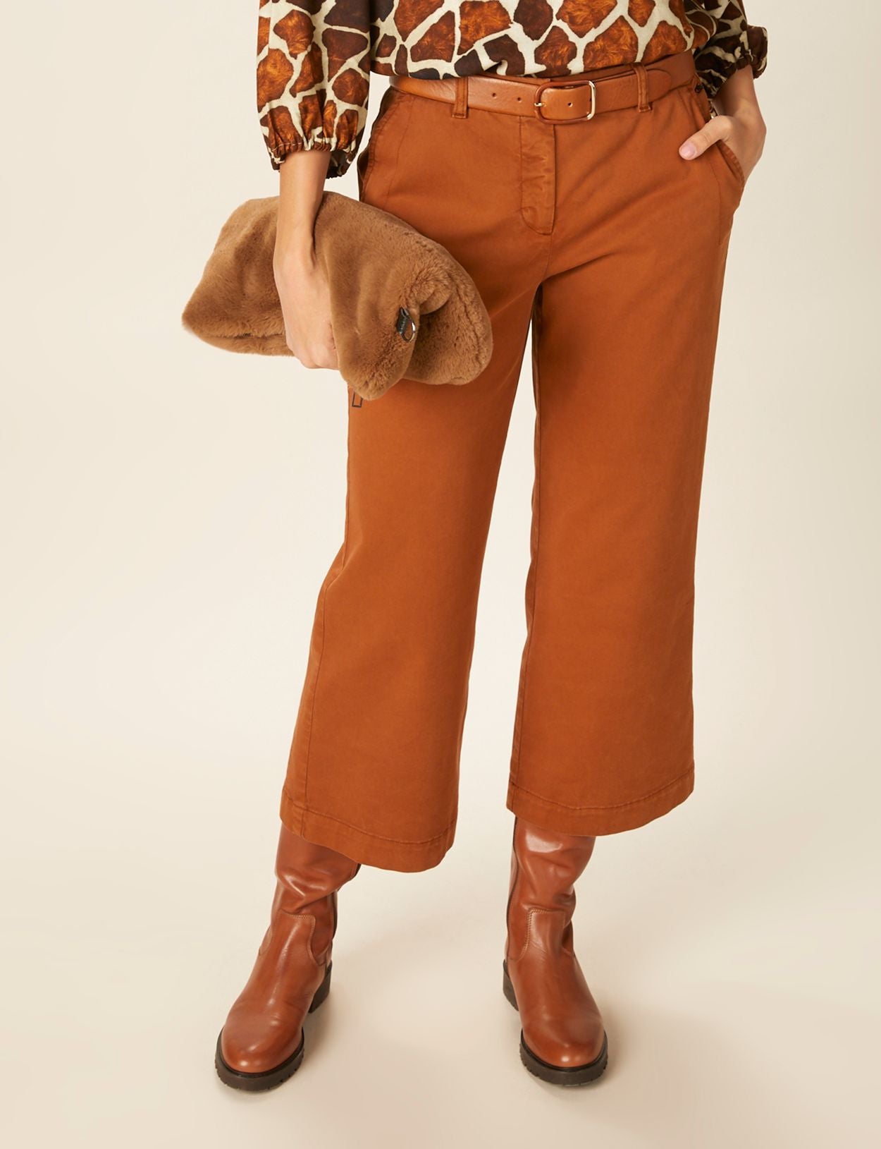 Femme Pantalons Larges En Coton Marron