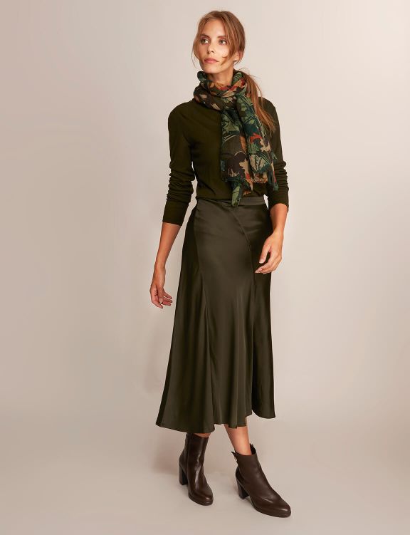 Femme Jupe Midi En Satin Vert