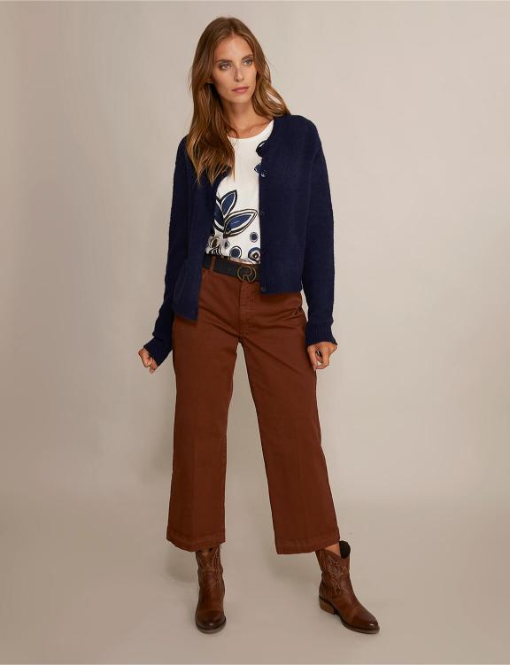 Pantalon Large en Coton Court en Marron