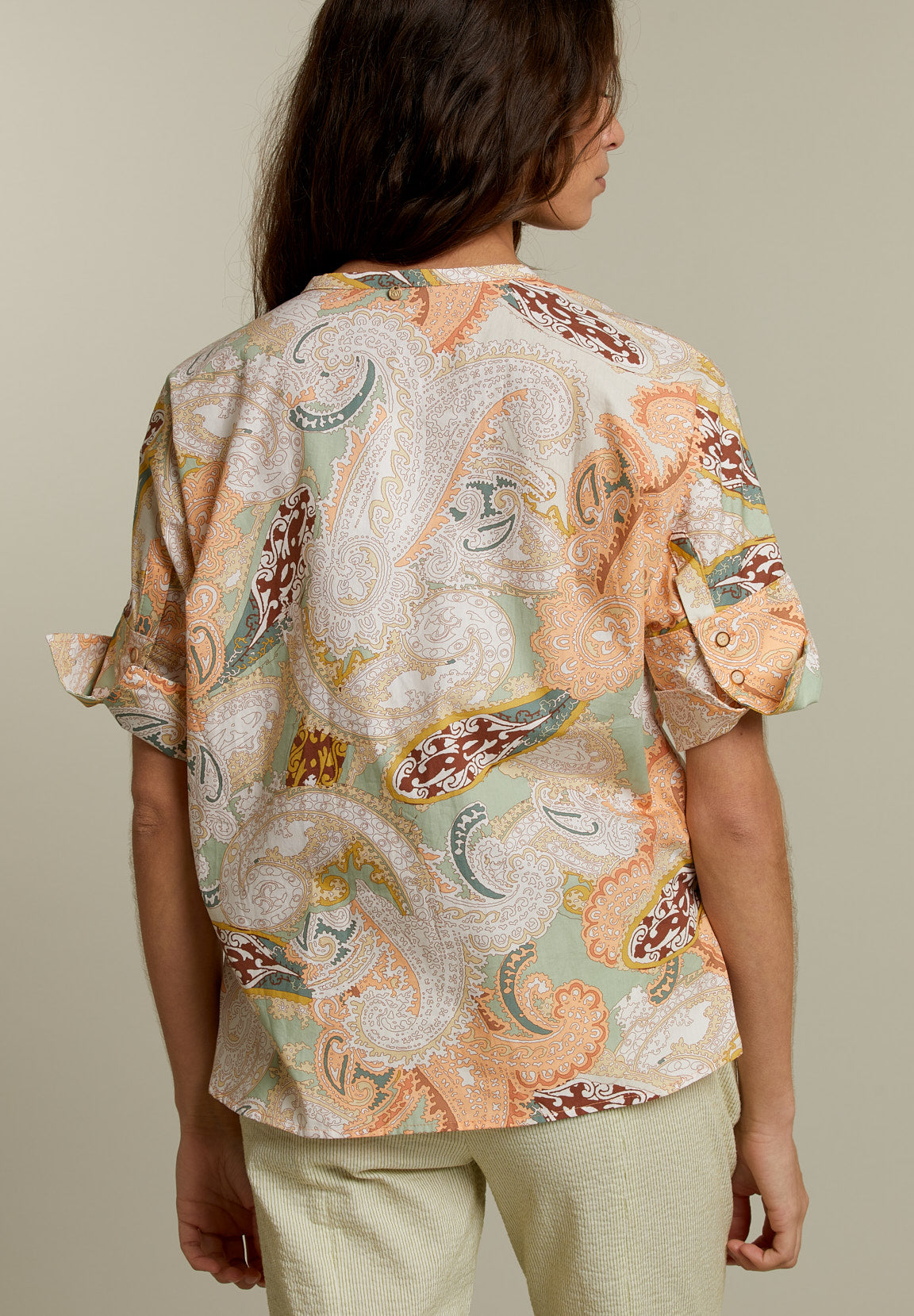 Pastel Paisley Collarless Shirt - Multi