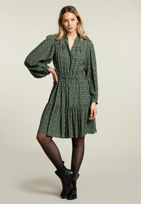 Robe Fantaisie Verte à Col en V - Marron