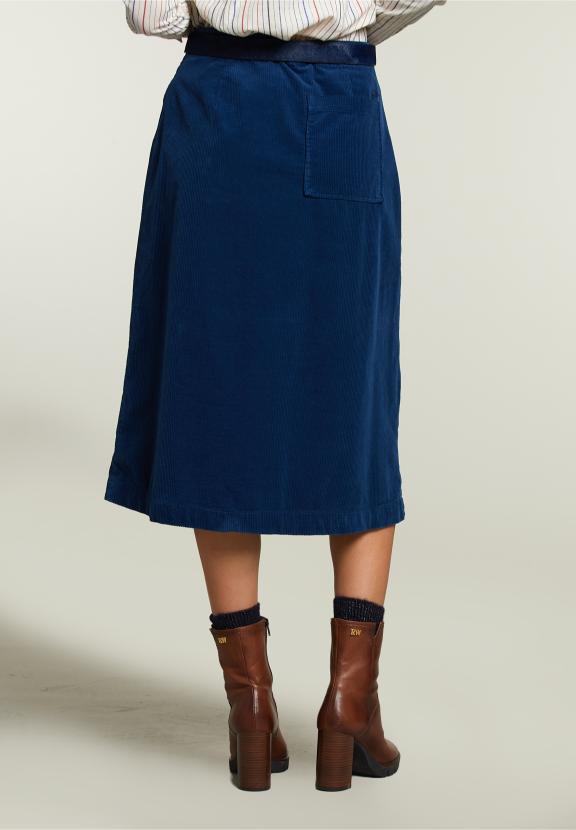 Blauwe Corduroy Midi-Rok