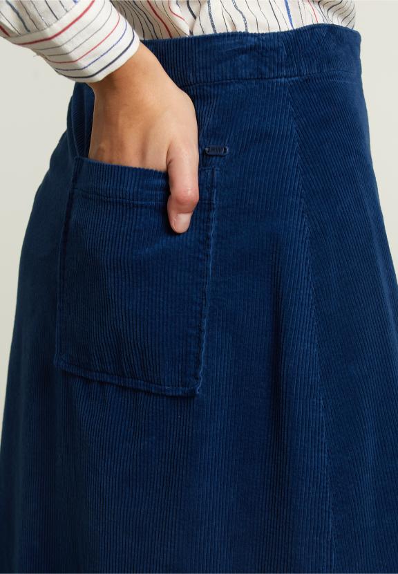 Blauwe Corduroy Midi-Rok