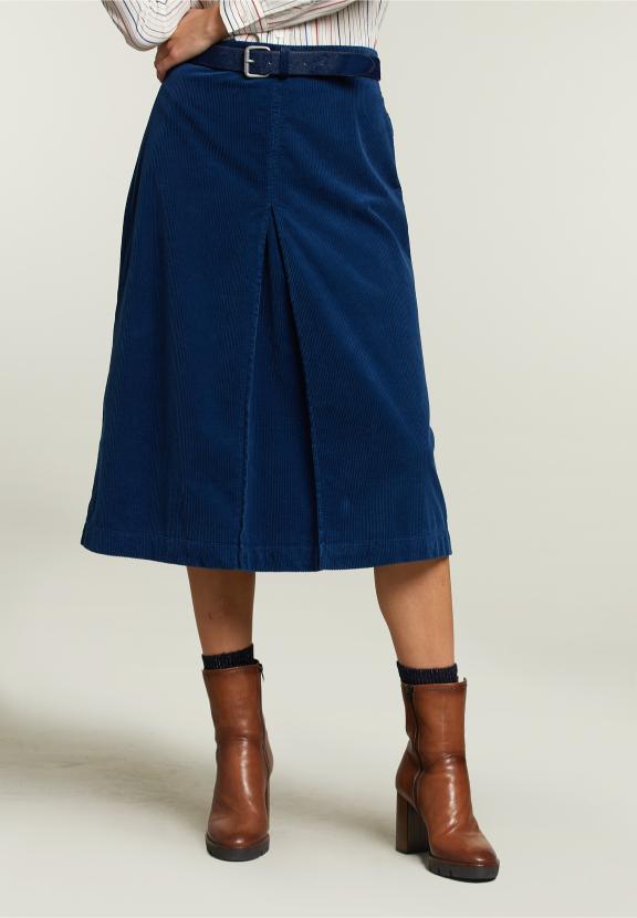 Blauwe Corduroy Midi-Rok