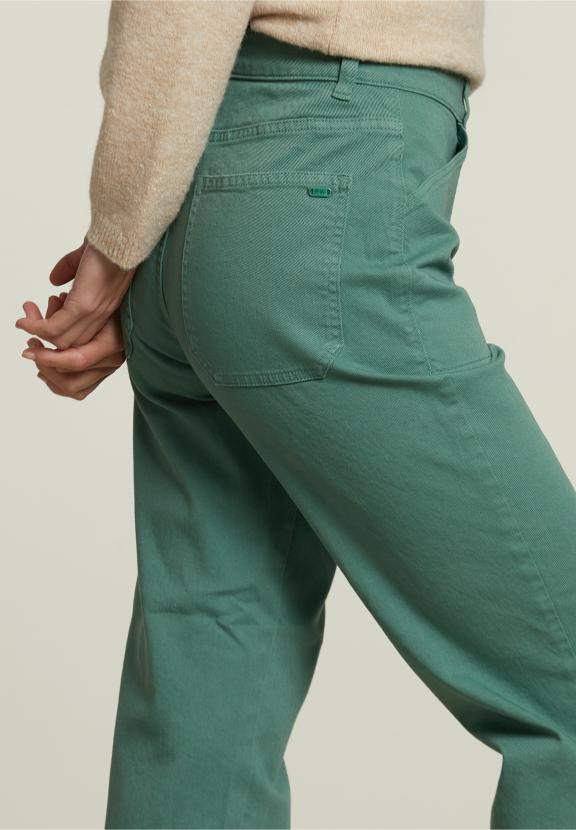 Pantalon Vert en Coton avec Poches Plaquées