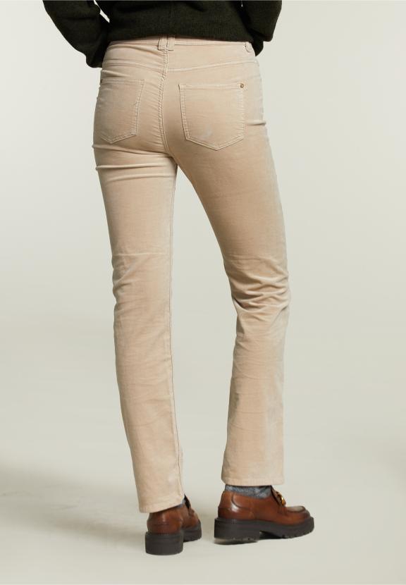 Beige Velours 5-Pocket Broek