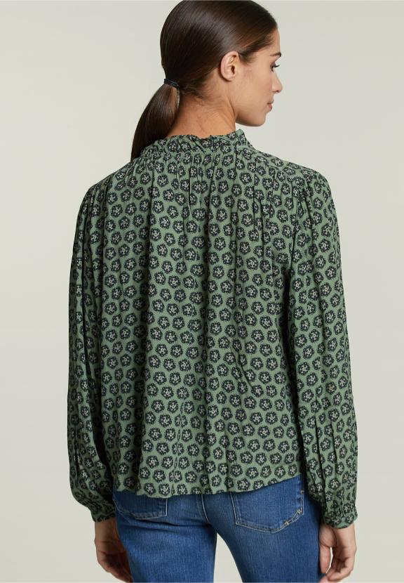 Multi-Fantasie Blouse Met Ballonmouwen - Bruin