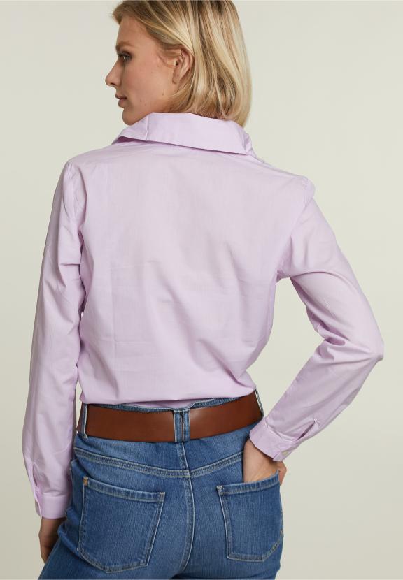 Roze Gestreepte Blouse Met Opstaande Kraag