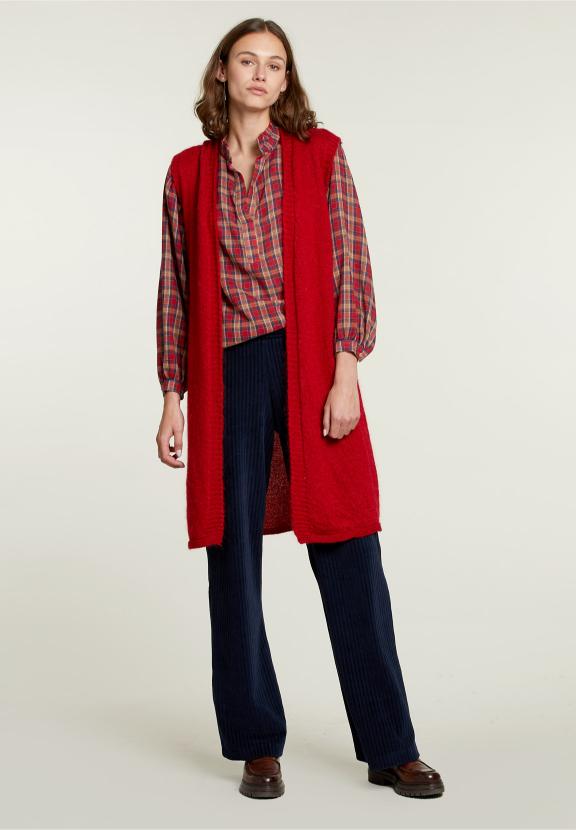 Blouse à col en V et plusieurs carreaux - Rouge