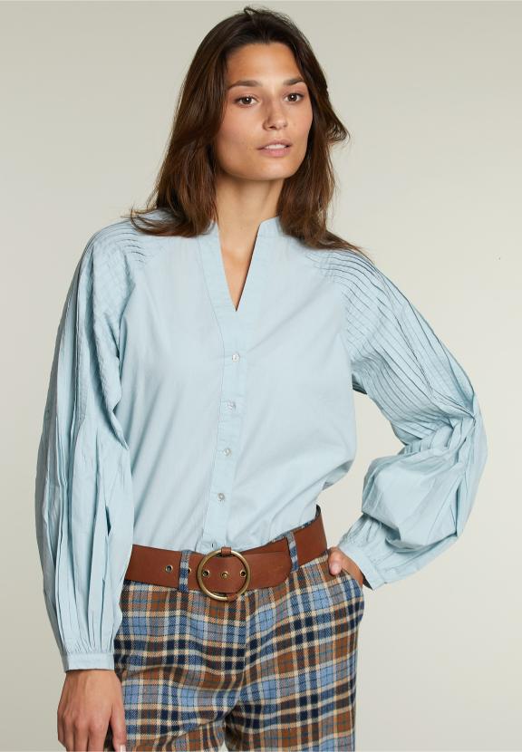 Blauwe Blouse Ballonmouwen