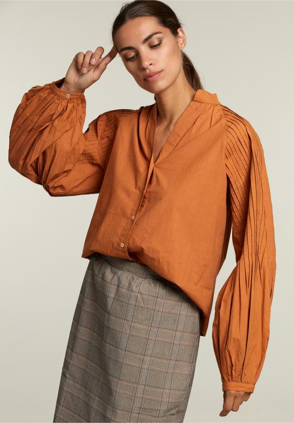 Bruine Blouse Met Ballonmouwen - Oranje