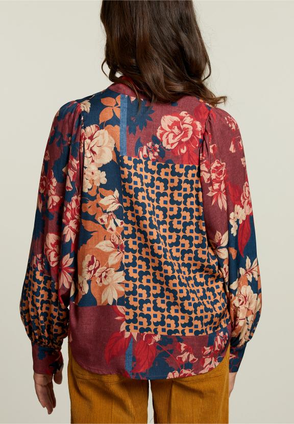 Blouse Multi-Fantaisie à Col en V - Rouge