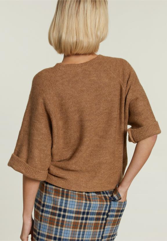 Pull Uni Beige Manches Courtes - Marron