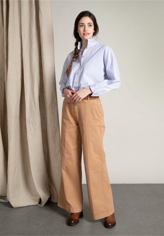 Pantalon Large en Coton Beige - Marron