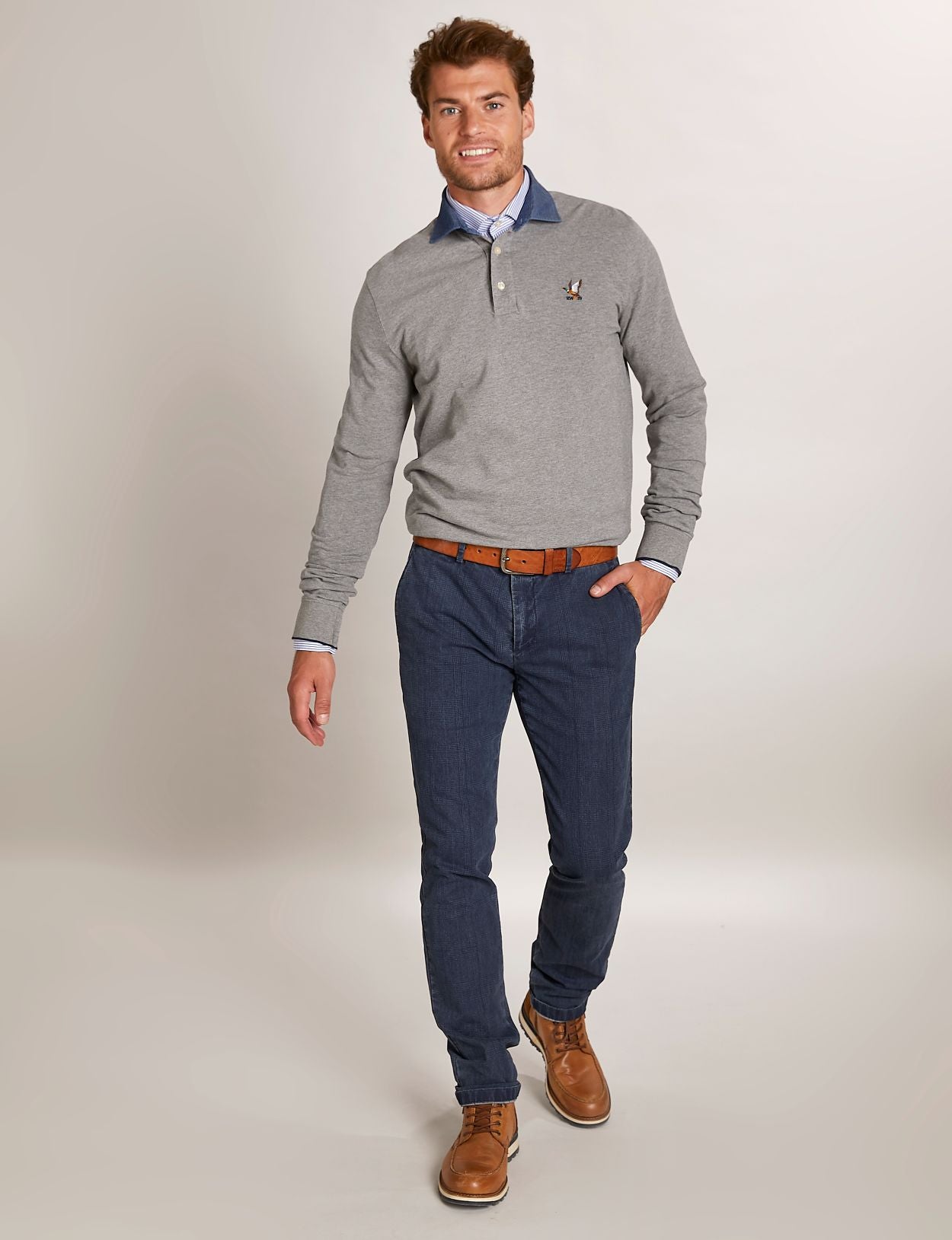 Homme Polo En Coton Sur Mesure De Couleur Grise