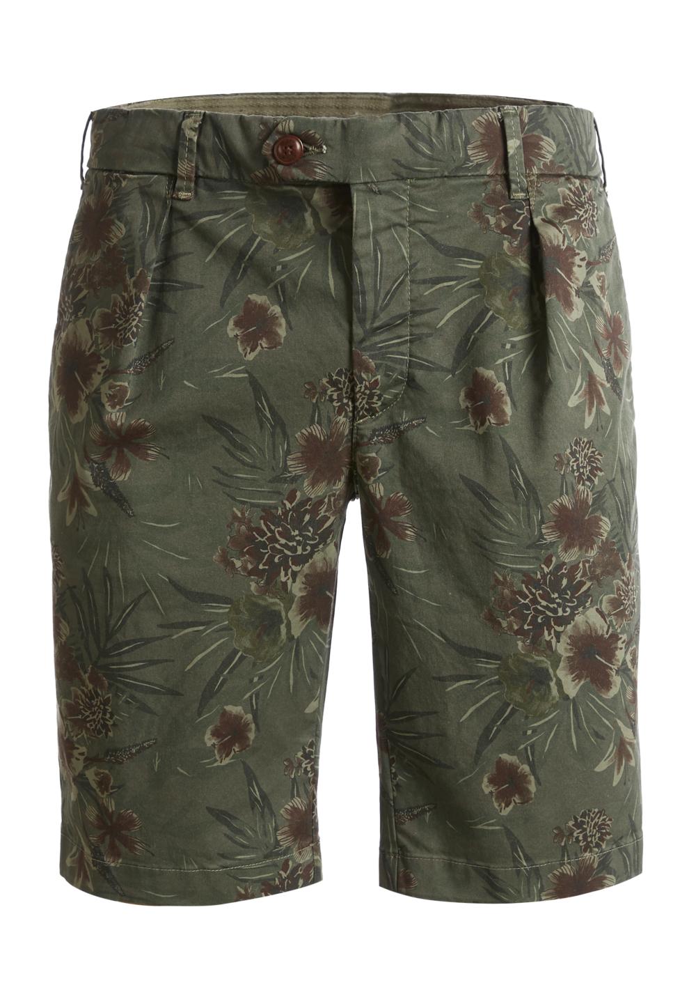 Shorts With Vintage Hibiscus Print - Green