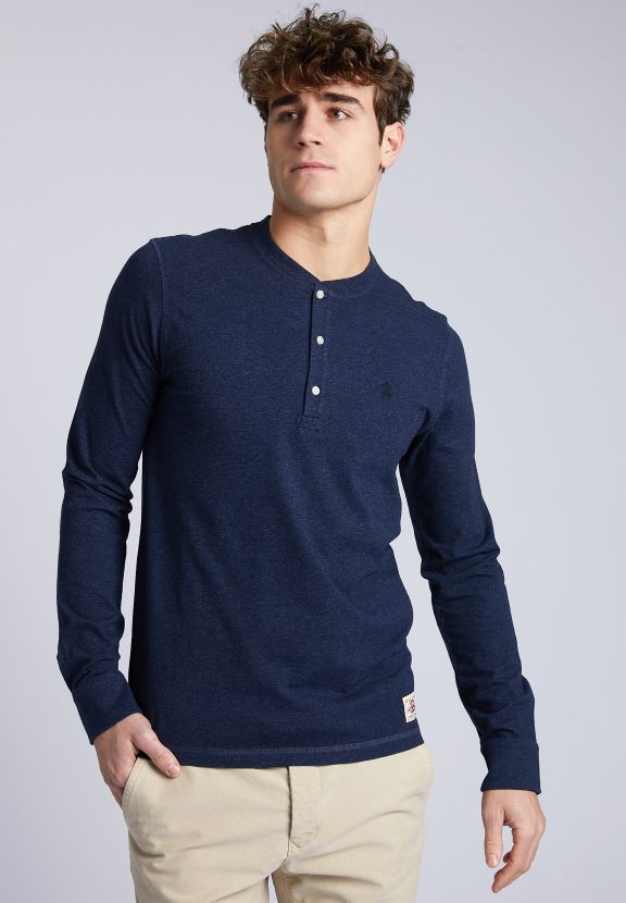 Homme T-shirt Henley Bleu Denim