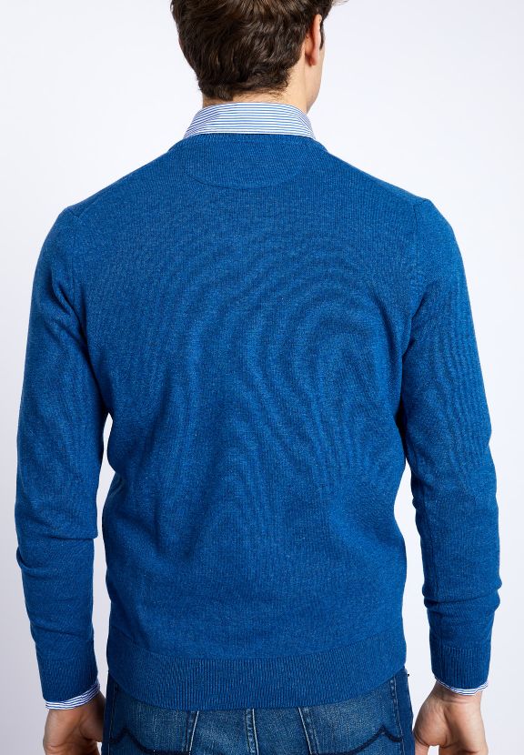 Homme Pull Basique À Col En V En Bleu