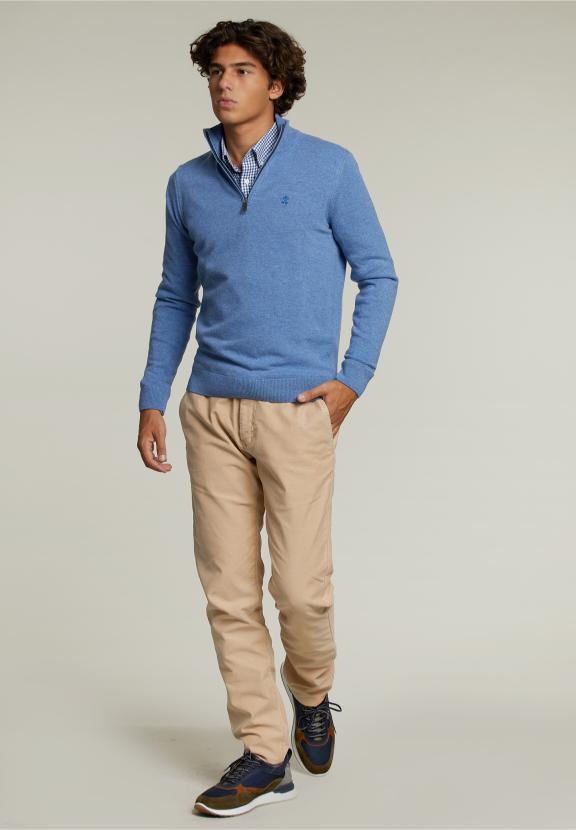 Slim Fit Katoenen Chino Biscuit - Bruin