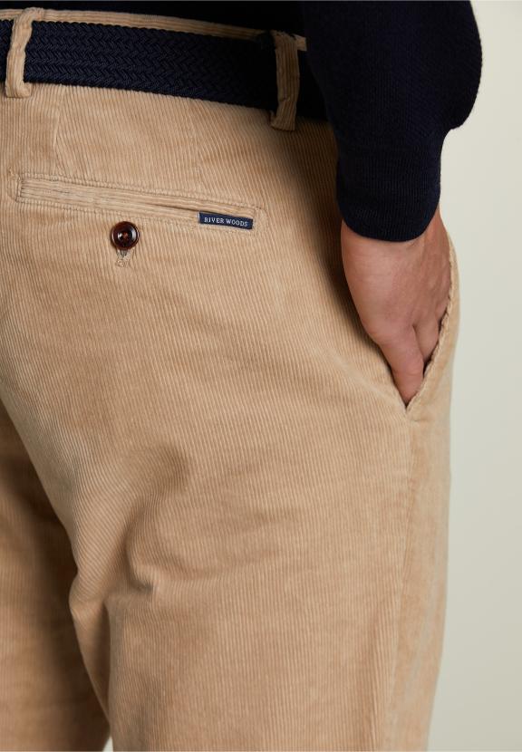 Pantalon en Velours Côtelé Beige Ajusté