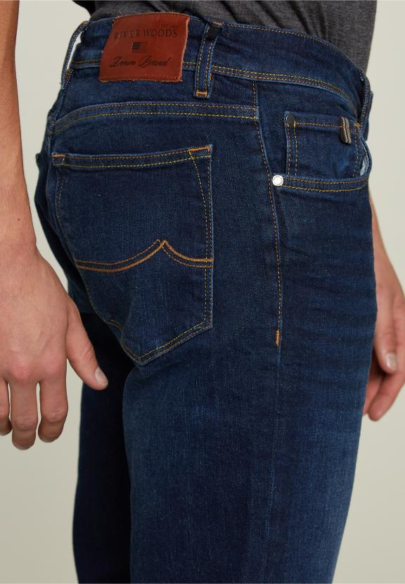 Jean basique à 5 poches coupe régulière foncé pierre - Denim