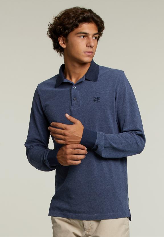 Op Maat Gemaakte Katoenen Polo Denim Mix - Blauw