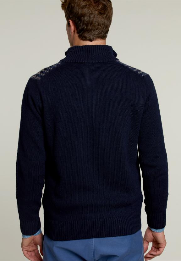 Pull en Laine Coupe Ajustée Marine/Mélange Denim Foncé - Bleu