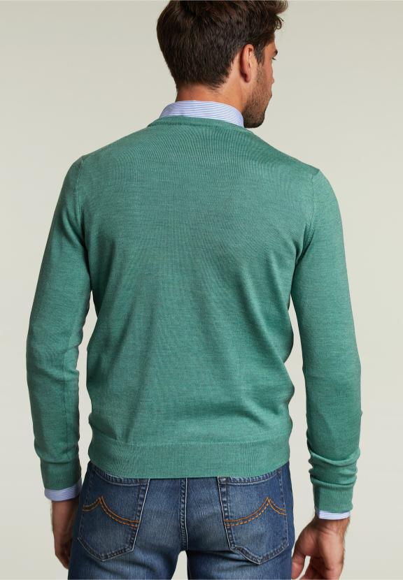 Op Maat Gemaakte Merino Trui Met Ronde Hals Scotch Mix - Groen