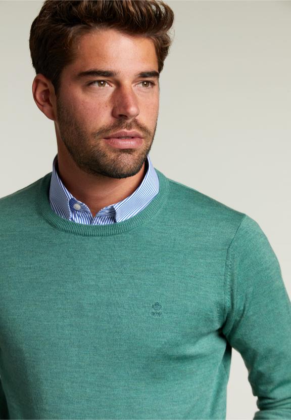 Pull en mérinos sur mesure à col rond Scotch Mix - Vert