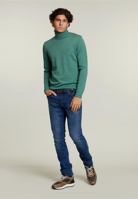 Slim Fit Merino Coltrui Scotch Mix - Groen