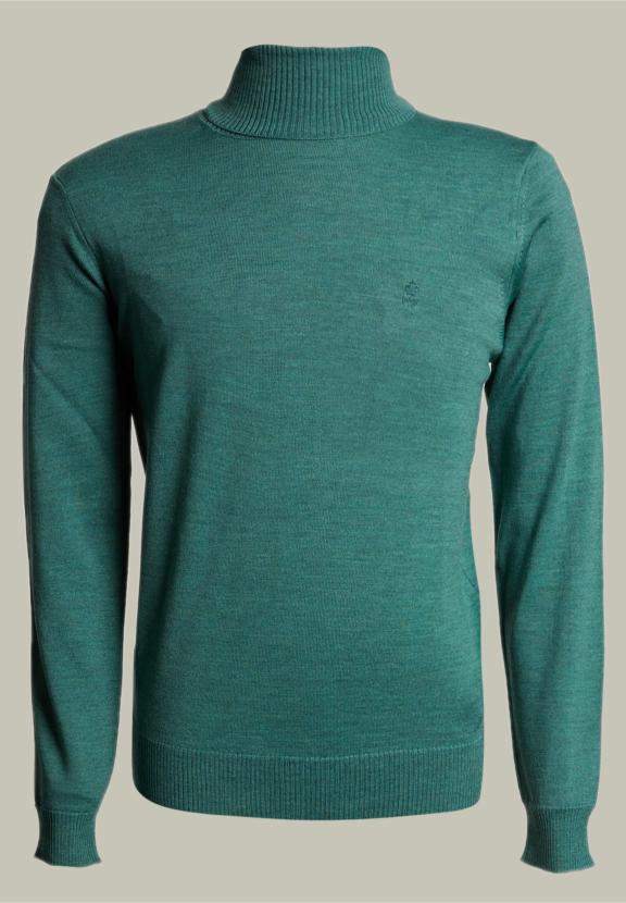 Slim Fit Merino Coltrui Scotch Mix - Groen