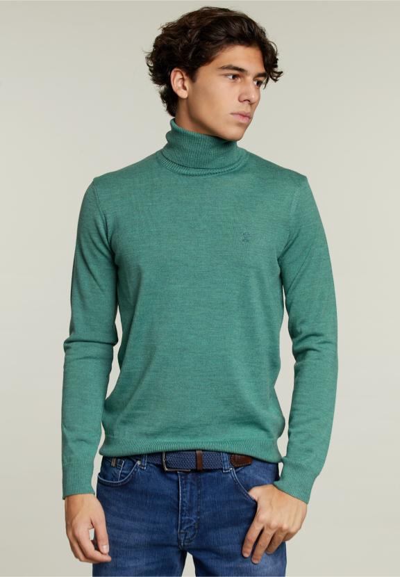 Slim Fit Merino Coltrui Scotch Mix - Groen